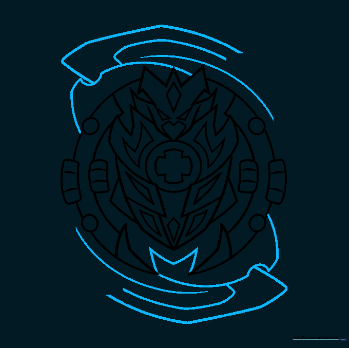 Drawing the jagged attack ring and weapon blades on the Beyblade.