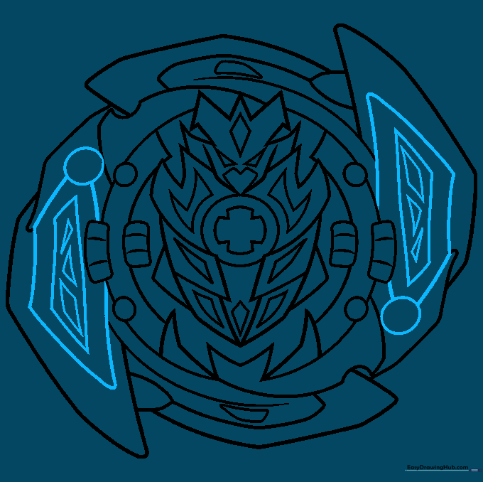 Adding mechanical details like trapezoids and parallelograms to the Beyblade blades.