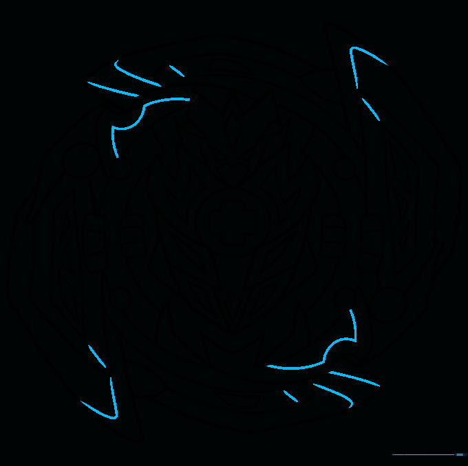 The completed line art of the Beyblade, ready for coloring.