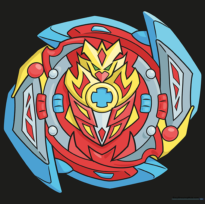 A fully colored, vibrant Beyblade drawing.