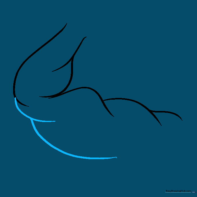 Drawing showing the triceps muscle area being defined with curved lines.