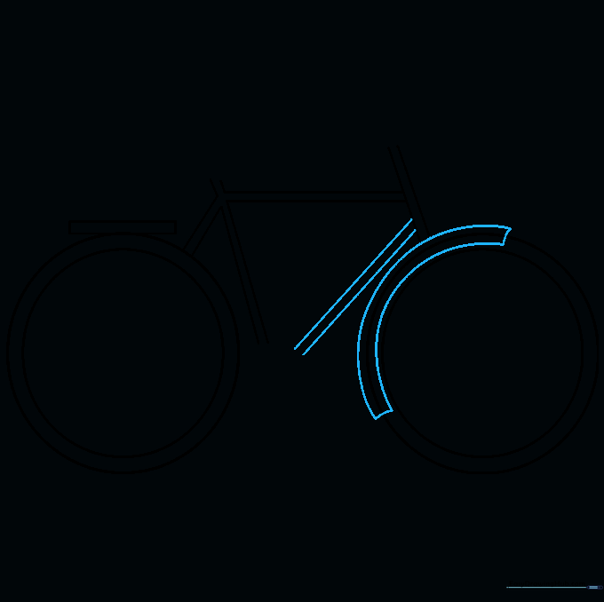 Bicycle frame with a curved fender added over the front tire.