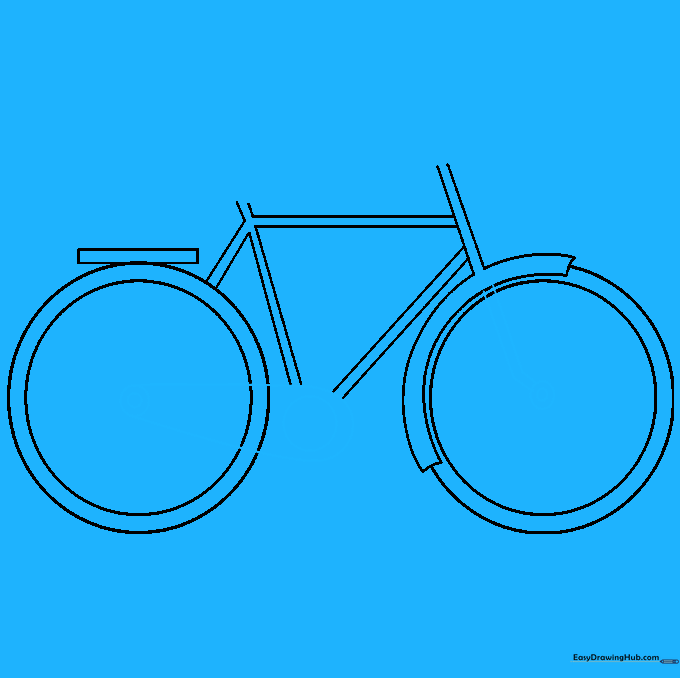 Bicycle drawing showing the central hubs and the chain mechanism.