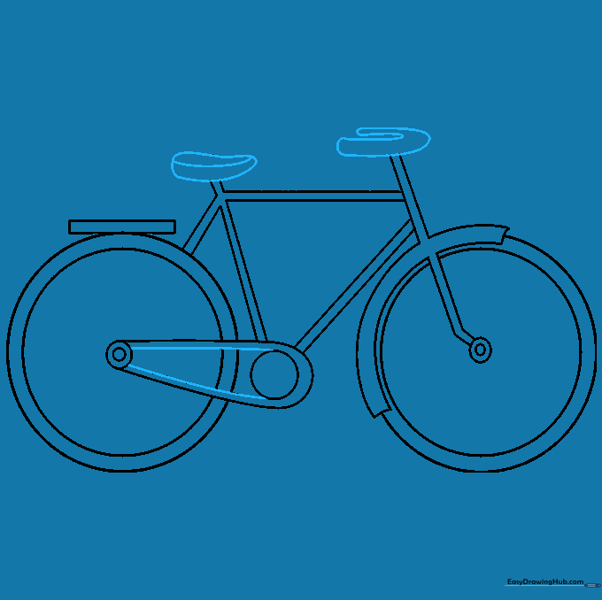 Bicycle drawing with handlebars and a seat added to the frame.