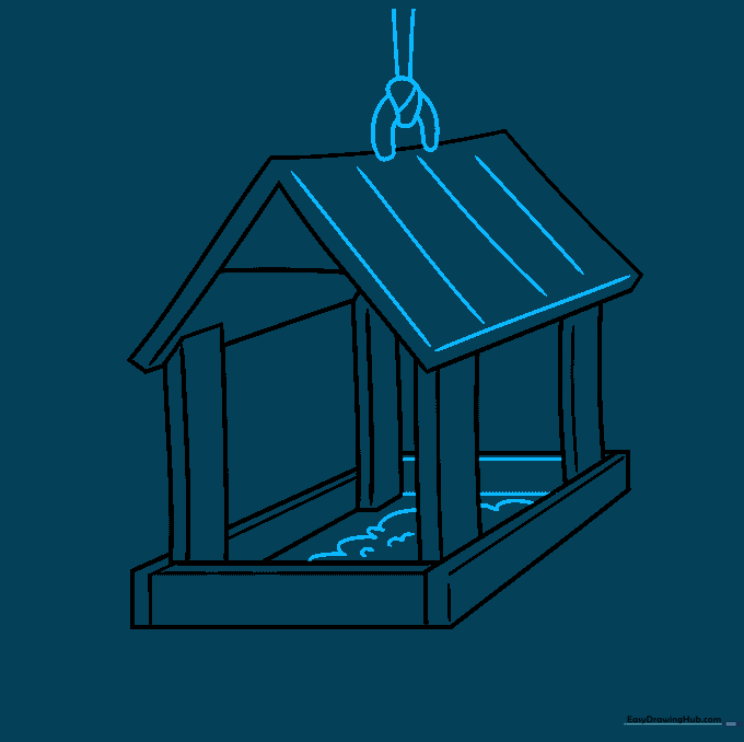 Adding the hanging hook, rope, and bird seed details to the feeder.