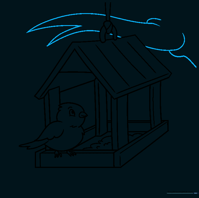 Adding a tree branch behind the bird feeder for a natural setting.