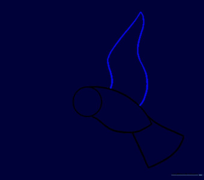 Adding a curved, S-shaped wing to the upper part of the bird's body.