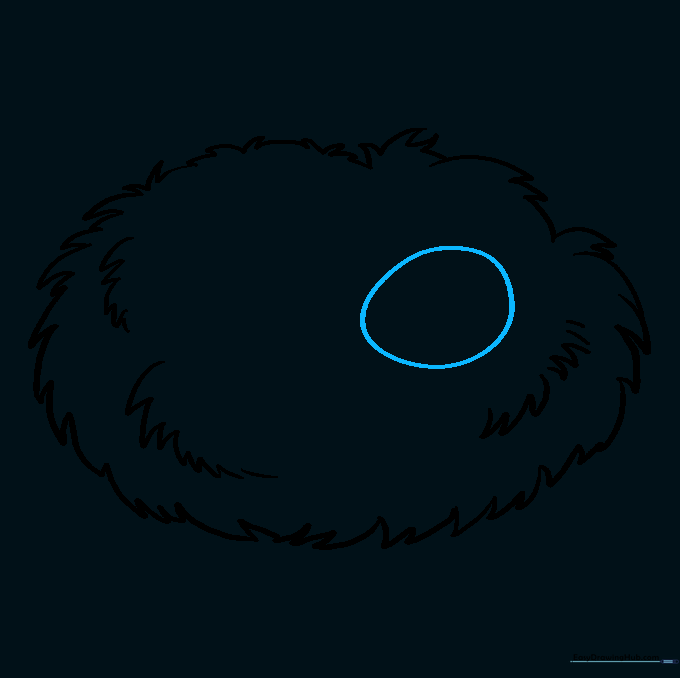 Drawing a single oval egg shape inside the nest with one end narrower than the other.