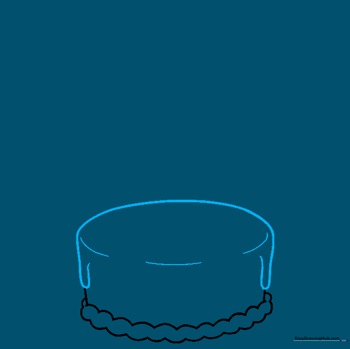 Drawing the rounded top and vertical sides of the cake structure.