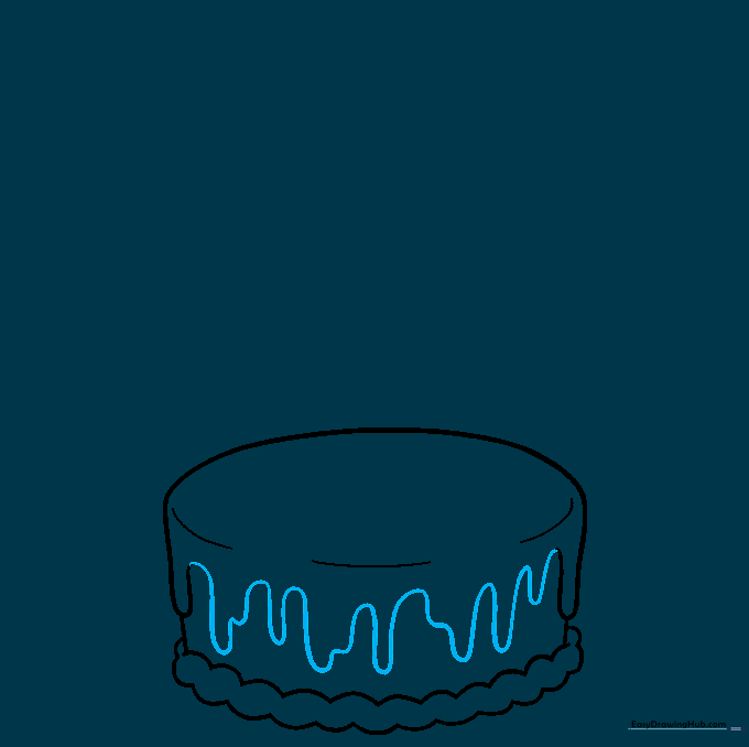 Adding detailed dripping icing effects to the sides of the cake.
