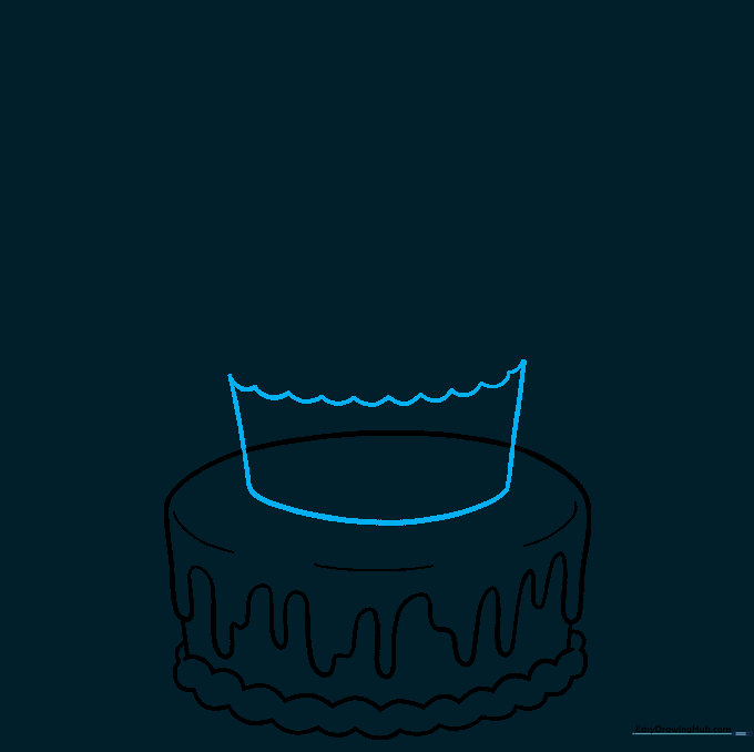 Sketching the second tier of the cake with decorative scalloped icing.