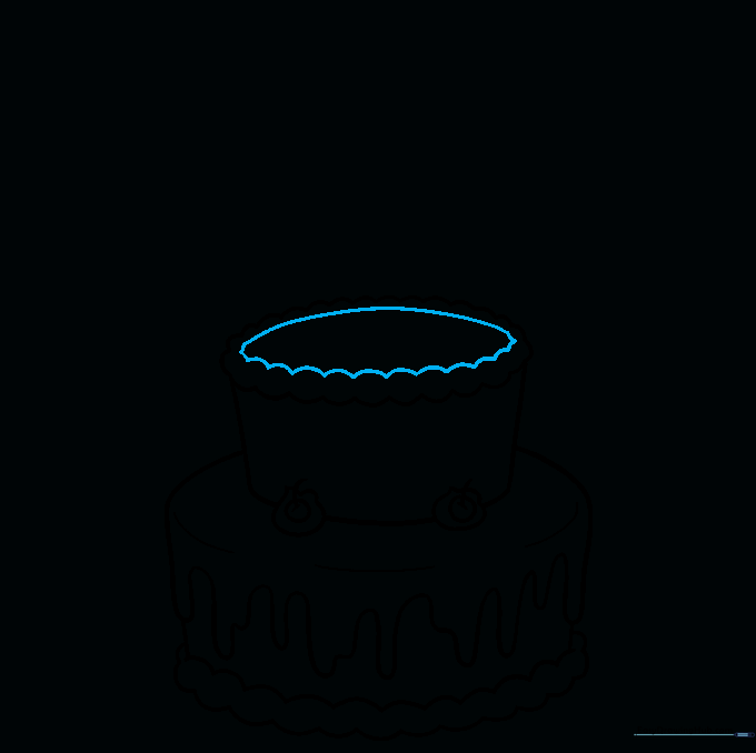 Refining the texture of the top cake layer with scalloped lines.