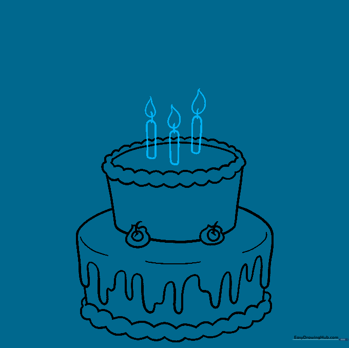 Adding candles with flickering flames to the top of the cake.