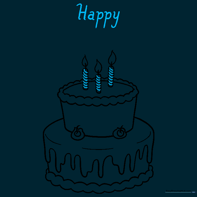 Adding candle stripes and the word 'Happy' to the drawing.