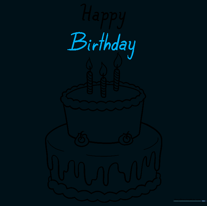 Completing the drawing by adding the word 'Birthday' to the composition.
