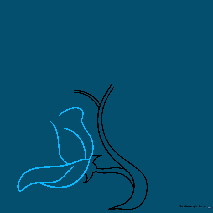 Initial sketch of rose petals using soft, overlapping curved lines to define the flower's shape.