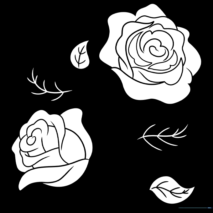 Completed rose drawing with light shading applied to the stem and leaves for depth.