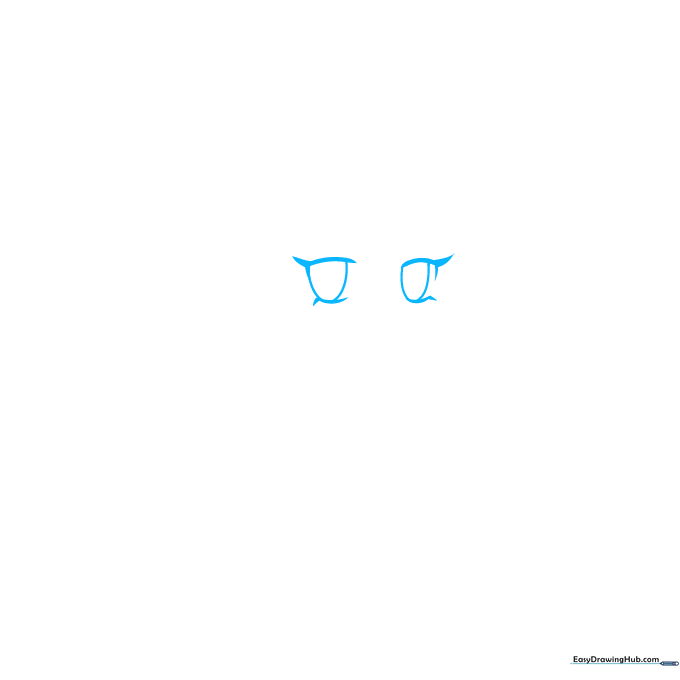 Close-up sketch of anime-style eyes with thick upper lids and pointed eyelashes.