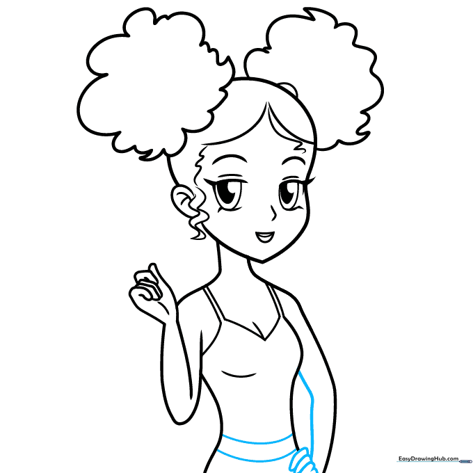 Finalizing the arm position and waistline details.