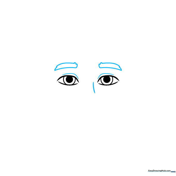 Drawing the bridge of the nose and textured eyebrows above the eyes.