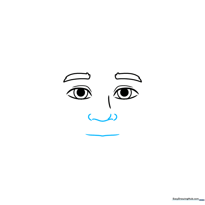 Adding the nose and mouth details to the facial structure.