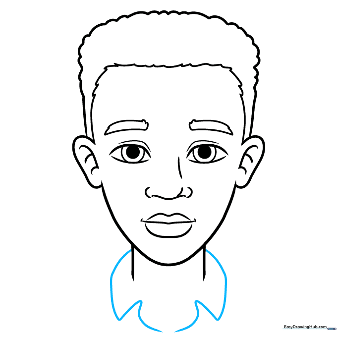 Drawing the shirt collar details under the neck.