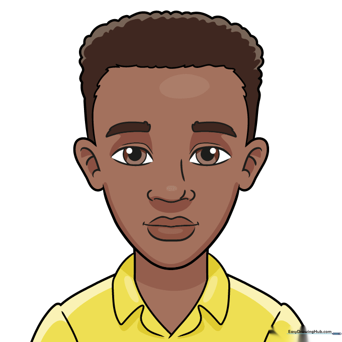 The finished, colored portrait of a young boy.
