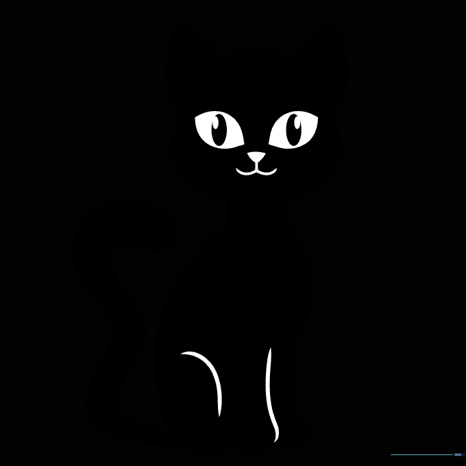 Finished, colored black cat drawing with bright eyes.