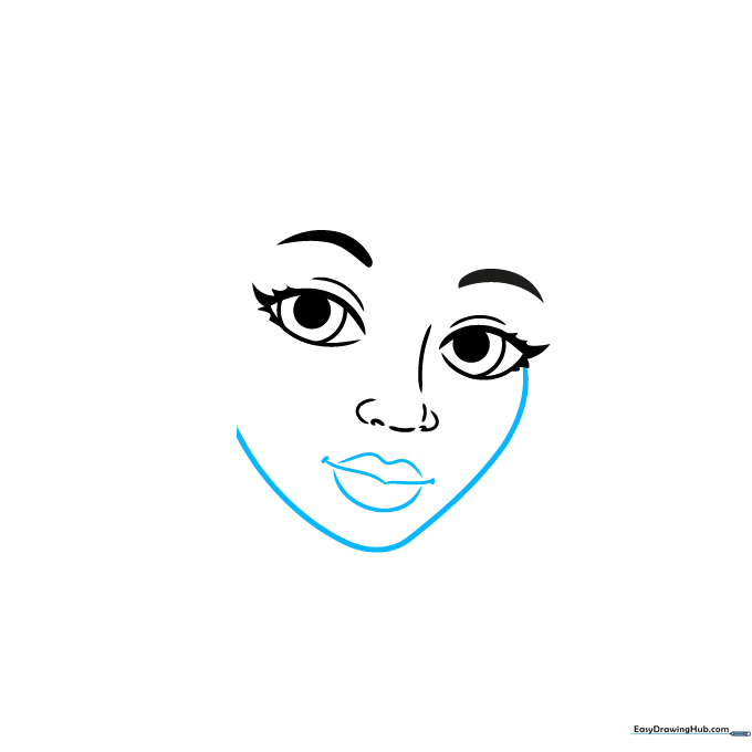 Facial outline showing the chin, cheeks, and detailed lips.