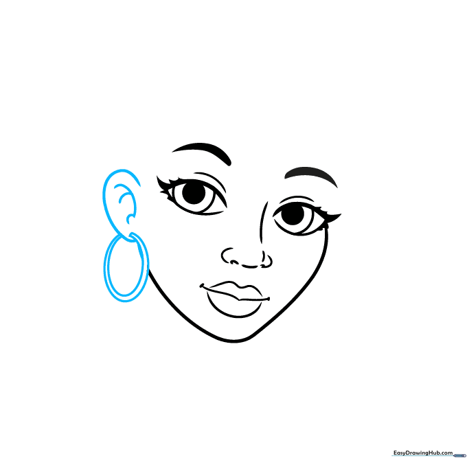 Drawing of an ear with a hoop earring attached.