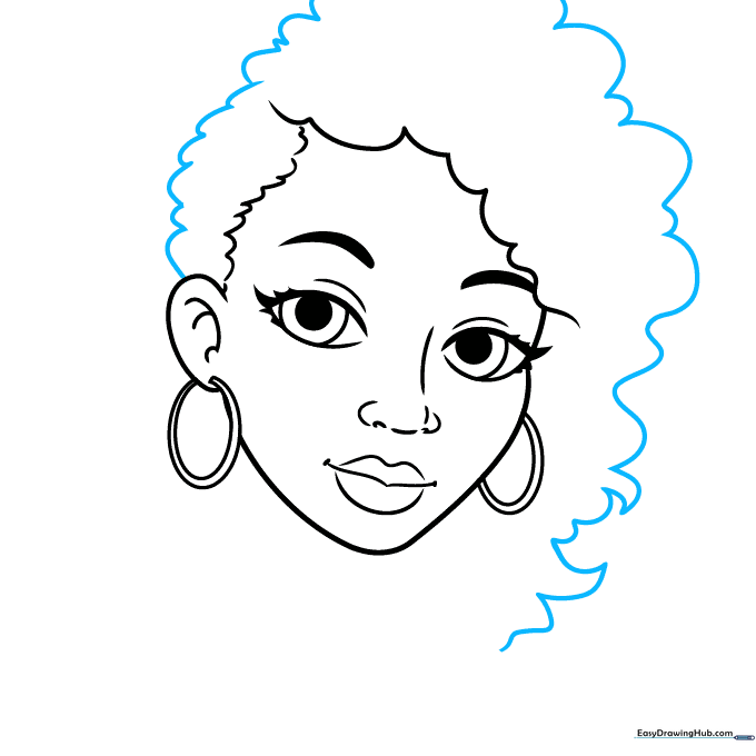 Adding volume to the hair using curved lines.