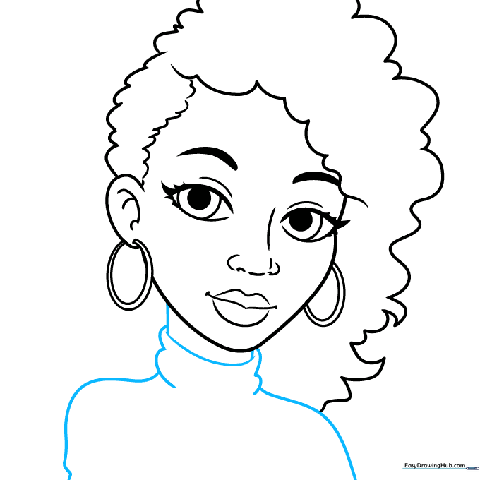 Drawing the neck and the collar of a sweater.