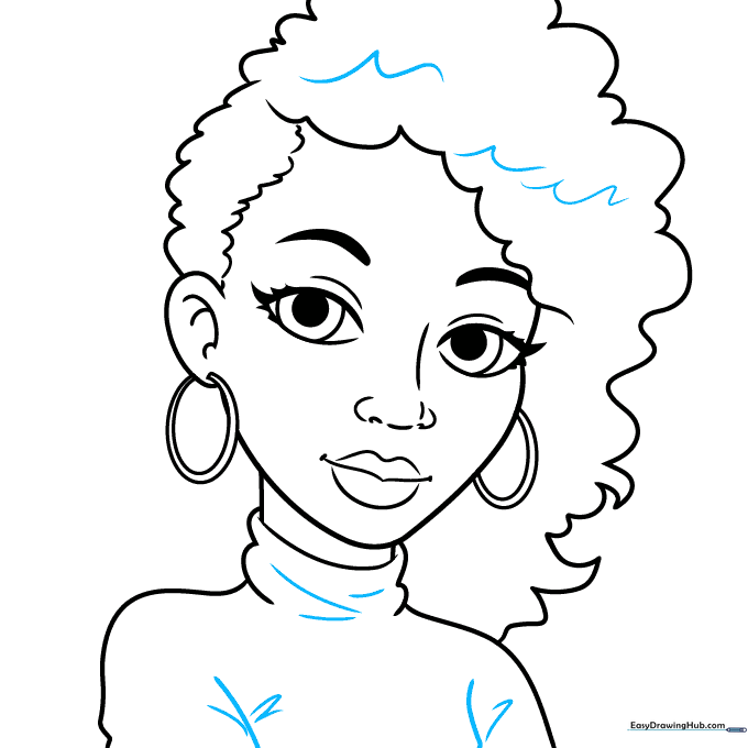 Adding texture lines to the hair and clothing.