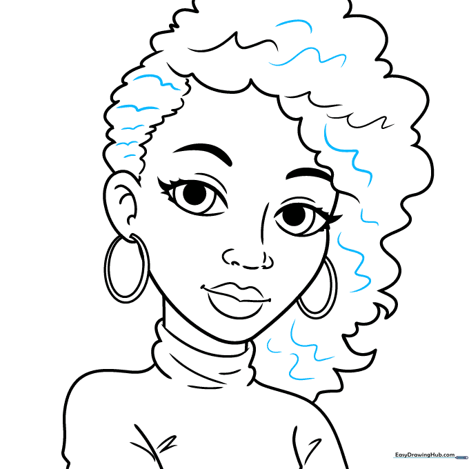 Finalizing the hair texture and cleaning up the outline.