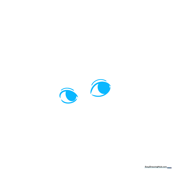 Close-up of cartoon eyes with curved upper lids and eyelid creases drawn in pencil.