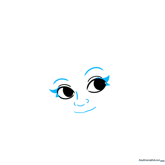 Facial features including eyebrows, nose, and smiling mouth added to the cartoon portrait.