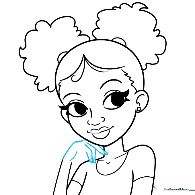 Drawing the fingers and fingernails of the cartoon character.
