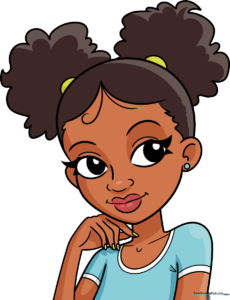 A vibrant, finished cartoon portrait of a girl with afro puffs.