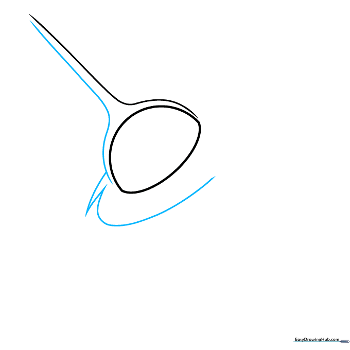 Drawing the first curved line of the relativistic jet extending from the black hole.