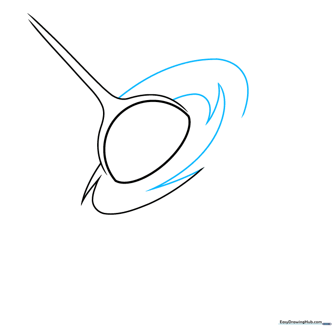 Sketching the initial sharp, pointed spiral shapes of the accretion disk.