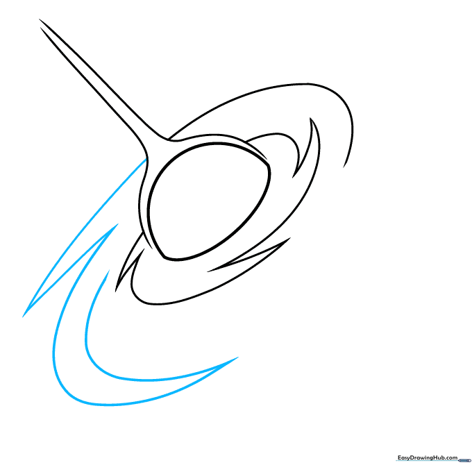 Adding more spiral arms to the accretion disk using pointed, curved strokes.