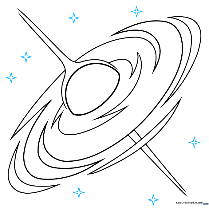 Adding four-pointed star shapes to the background of the space drawing.