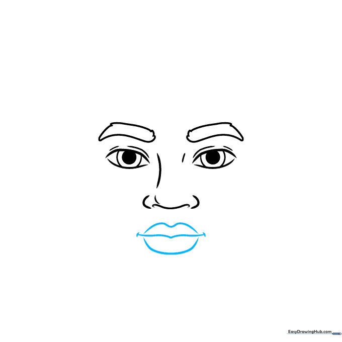 Detailed sketch of a mouth with defined lips and small corner accents.