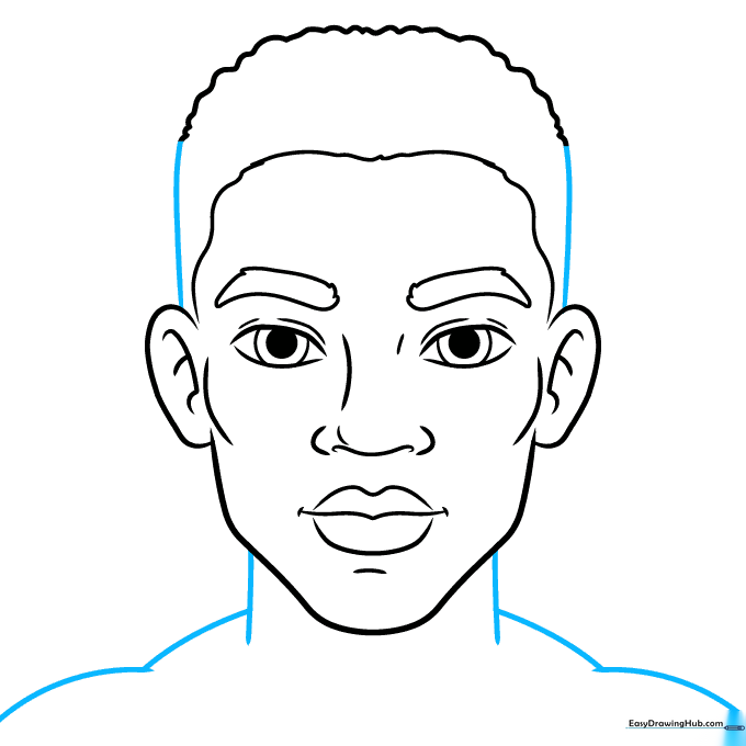 Drawing showing the neck and shoulder structure extending from the chin.