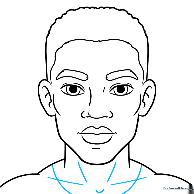 Final line art showing the shirt neckline and collarbone details.