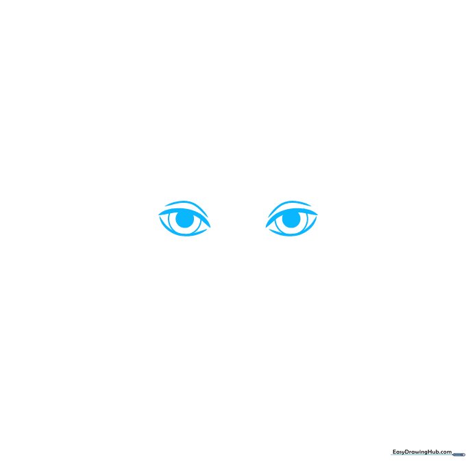 Close-up sketch of two almond-shaped eyes with pupils and eyelids on white paper.