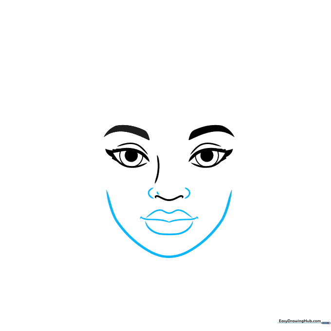 Sketch of the lower face, including the chin, cheeks, and full lips.