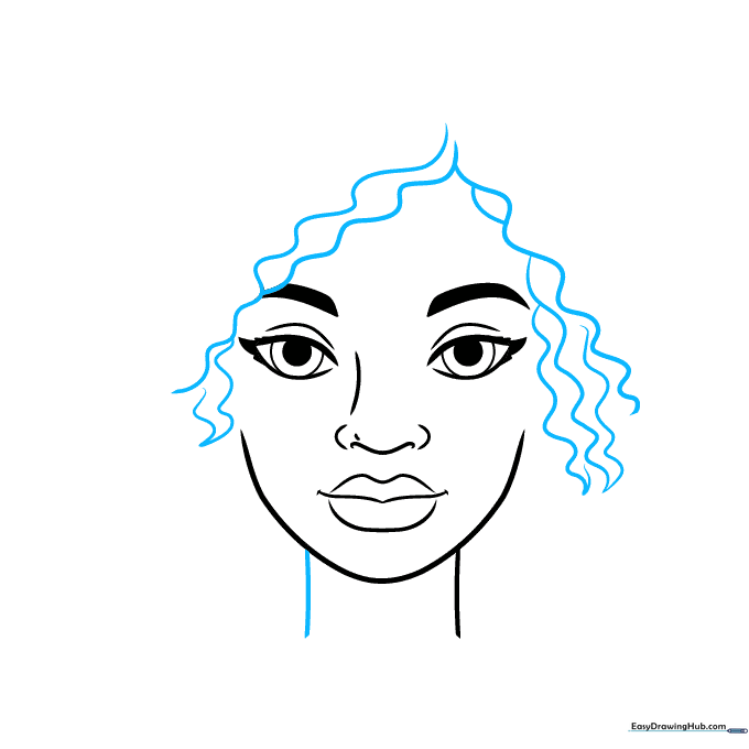 Drawing showing the initial wavy hairline and the start of the neck.