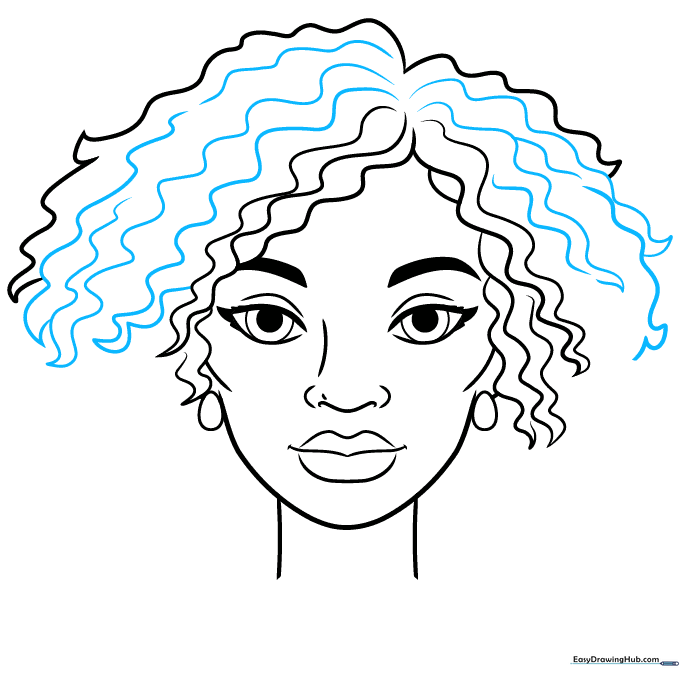 Close-up of hair texture being added with wavy, pointed lines.