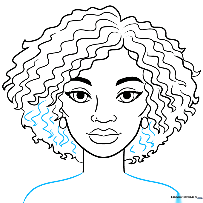 Sketch showing the addition of shoulders and final hair details.